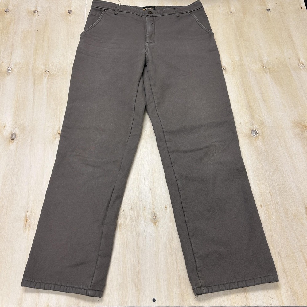 Stanley Carpenter Pants Mens 34x34 Brown Canvas Fleece Lined Relaxed Workwear